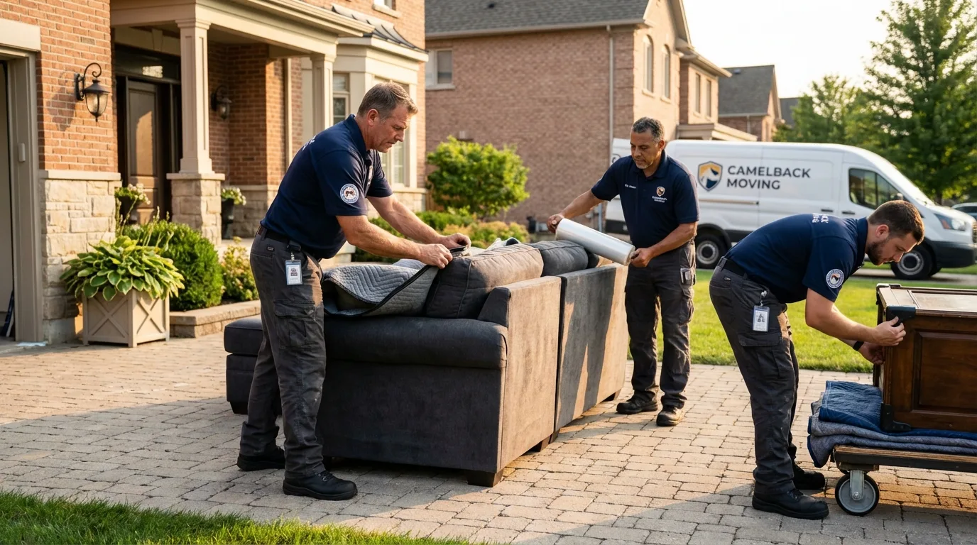 Large estate moving crew wrapping furniture in Eddington, ME